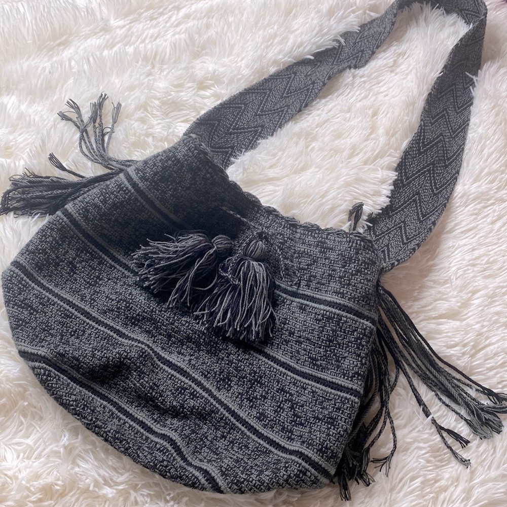 Black & Gray Tassel Crossbody Messenger Bag